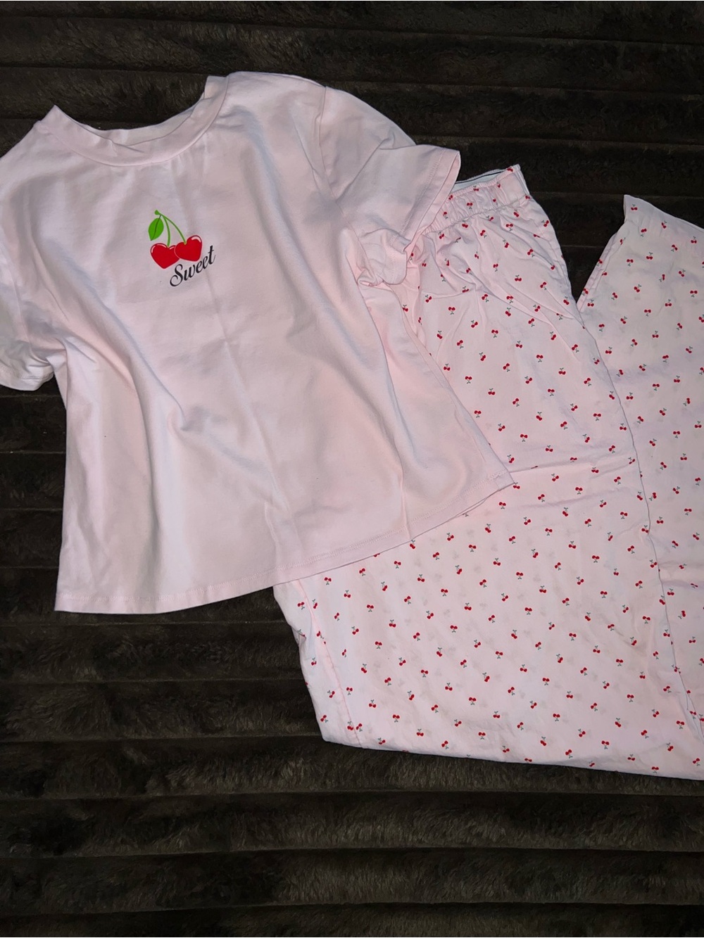 Women’s Pink Cherry Print Pajama Set - Sweet Cherry Top & Pants